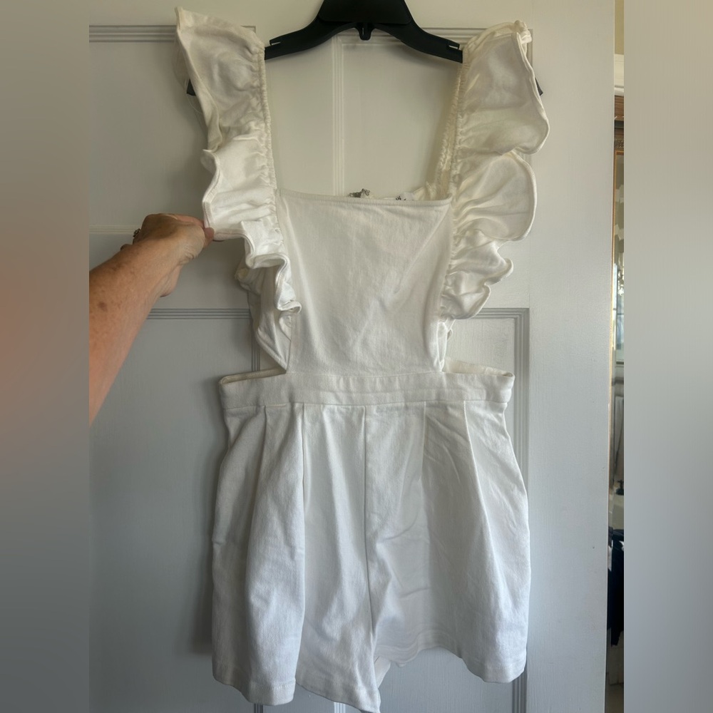White denim cut out romper